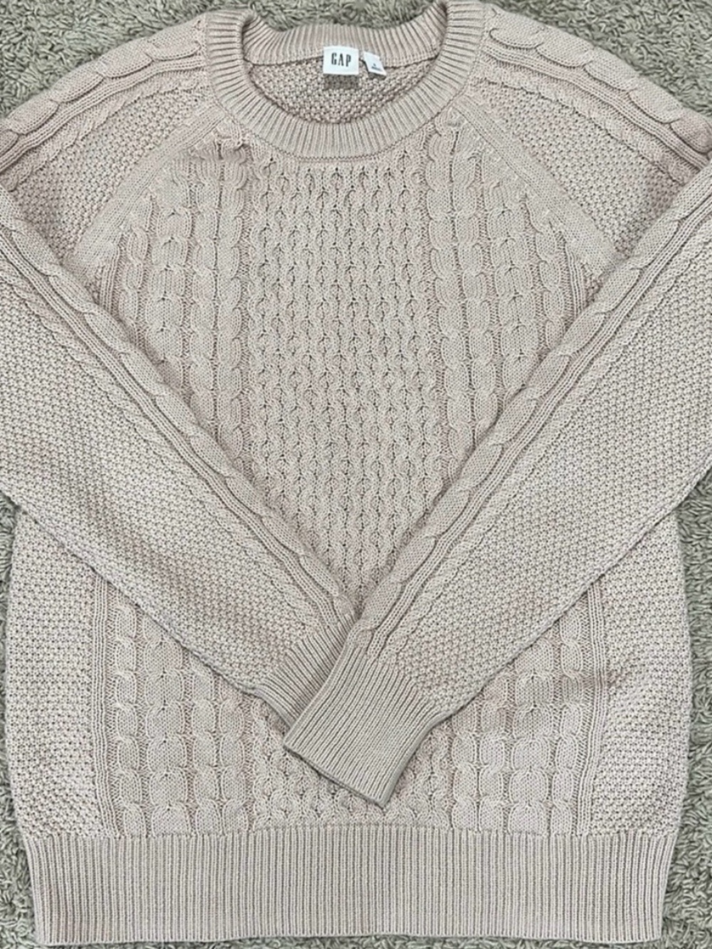 GAP Women's Cable Knit Crew Neck Cotton Sweater - Blush Small